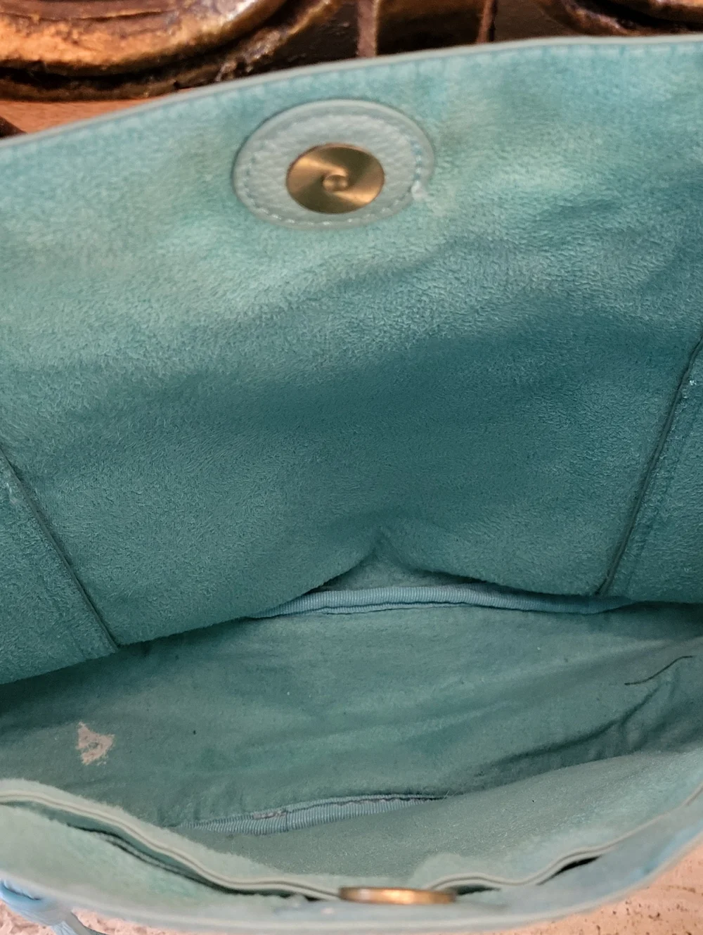 Kayleigh Side Pocket Bucket Bag Aquamarine Pebbled Vegan Leather